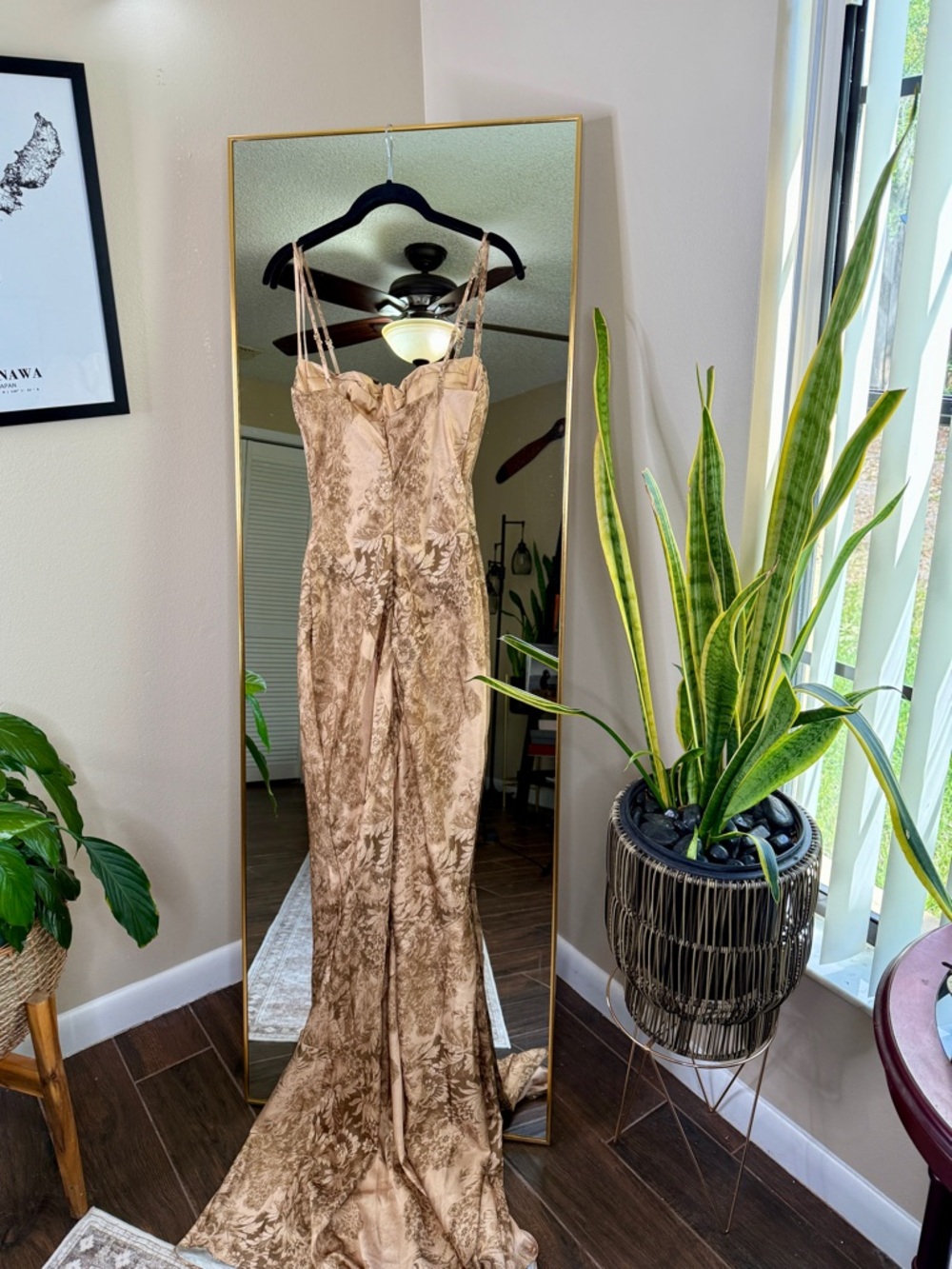HOUSE OF CB 'Nalani' Gold Patterned Satin Maxi Dress- LIMITED EDITION NWOT - Picture 11 of 11